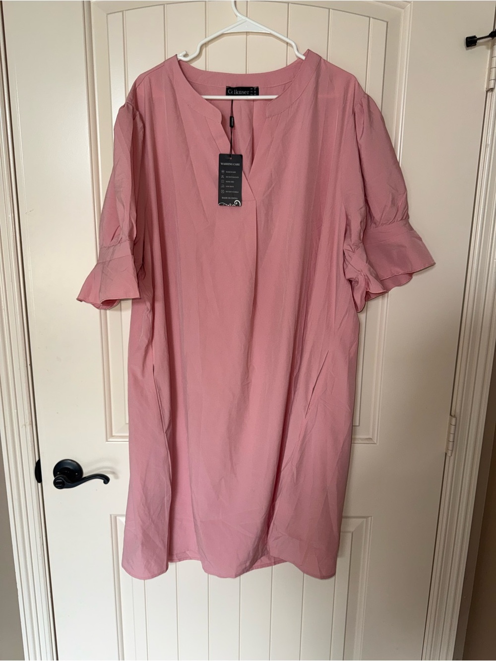 Relaxed Pink Midi Dress with Ruffle Sleeves - Size 26